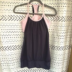 Lululemon No Limits Tank Gray/Pink attached bra. Excellent condition